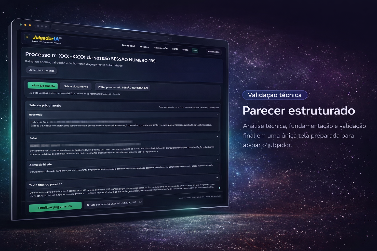 Tela de parecer estruturado do JulgadorIA